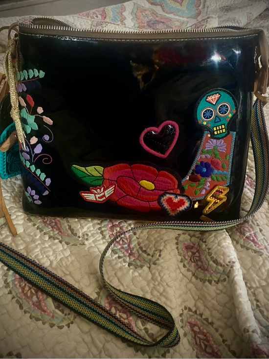Consuela Handbags - Consuela Black Embroidered Floral & Sugar Skull Crossbody Bag